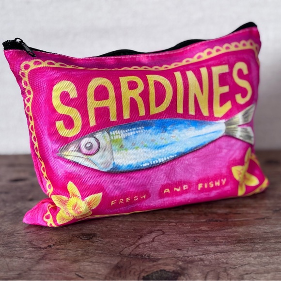 Pink and Yellow Makeup Bag Cosmetic Pouch Striped Statement Bags - Picture 4 of 6